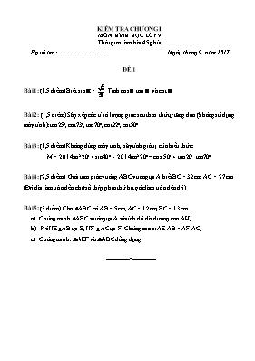 Đề kiểm tra Chương I môn Hình học Lớp 9 - Đề số 1 - Nguyễn Quốc Tuấn
